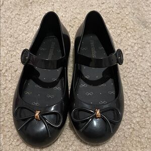 Mini Melissa Black Dress Shoes with Bow Accent